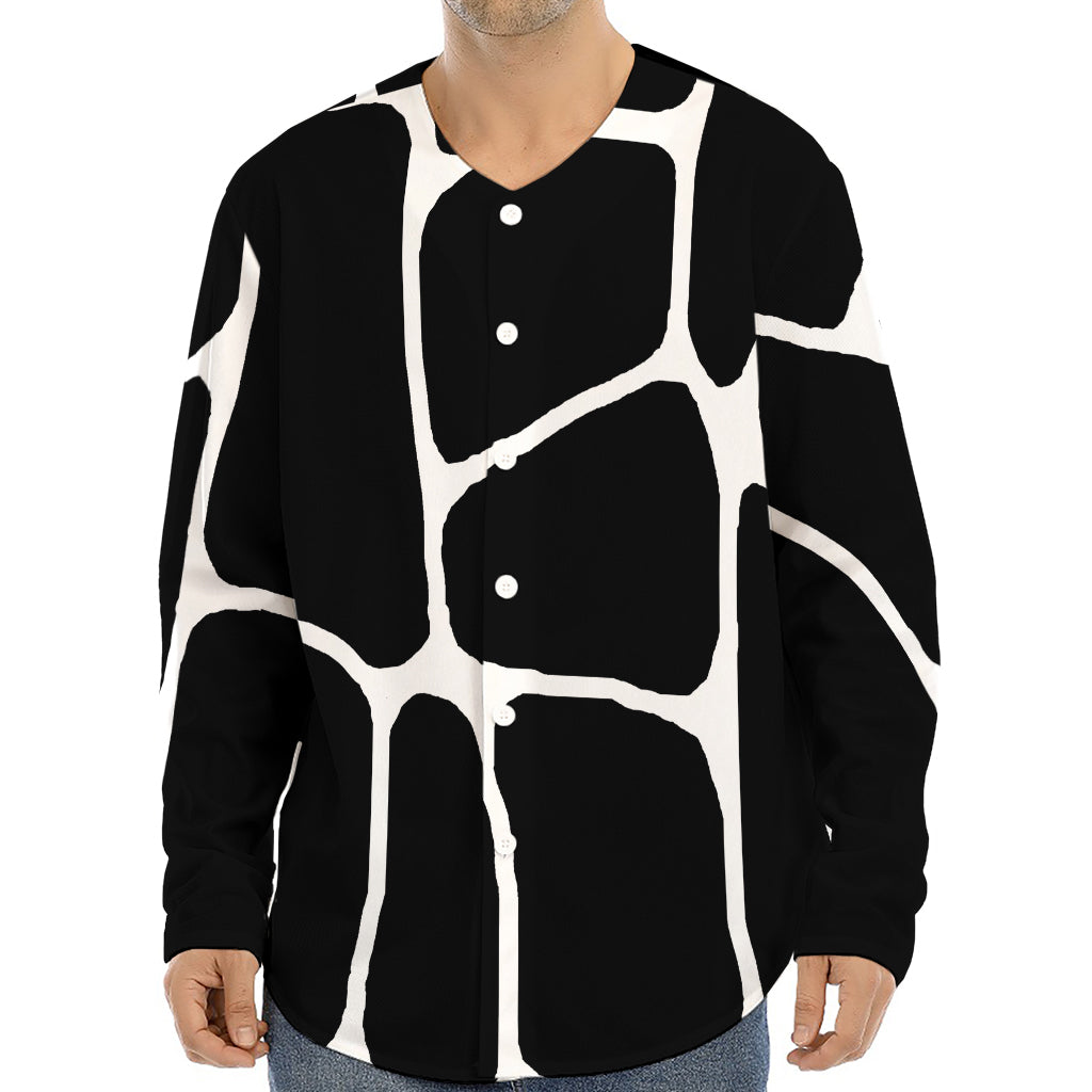Black And White Giraffe Pattern Print Long Sleeve Baseball Jersey