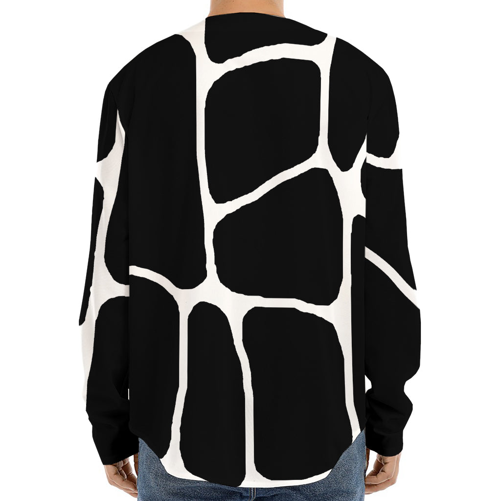 Black And White Giraffe Pattern Print Long Sleeve Baseball Jersey