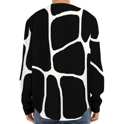 Black And White Giraffe Pattern Print Long Sleeve Baseball Jersey