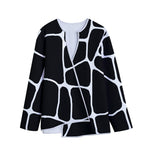 Black And White Giraffe Pattern Print Long Sleeve Short Coat