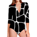 Black And White Giraffe Pattern Print Long Sleeve Swimsuit