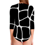 Black And White Giraffe Pattern Print Long Sleeve Swimsuit