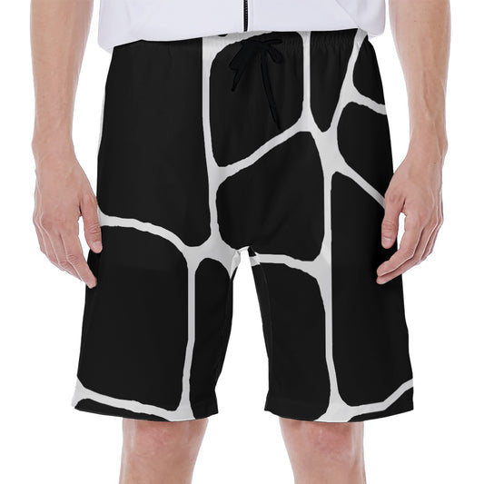 Black And White Giraffe Pattern Print Men's Beach Shorts