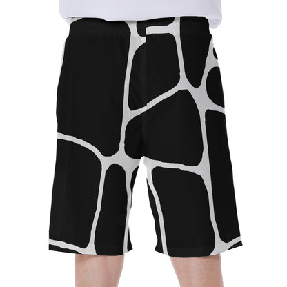 Black And White Giraffe Pattern Print Men's Beach Shorts
