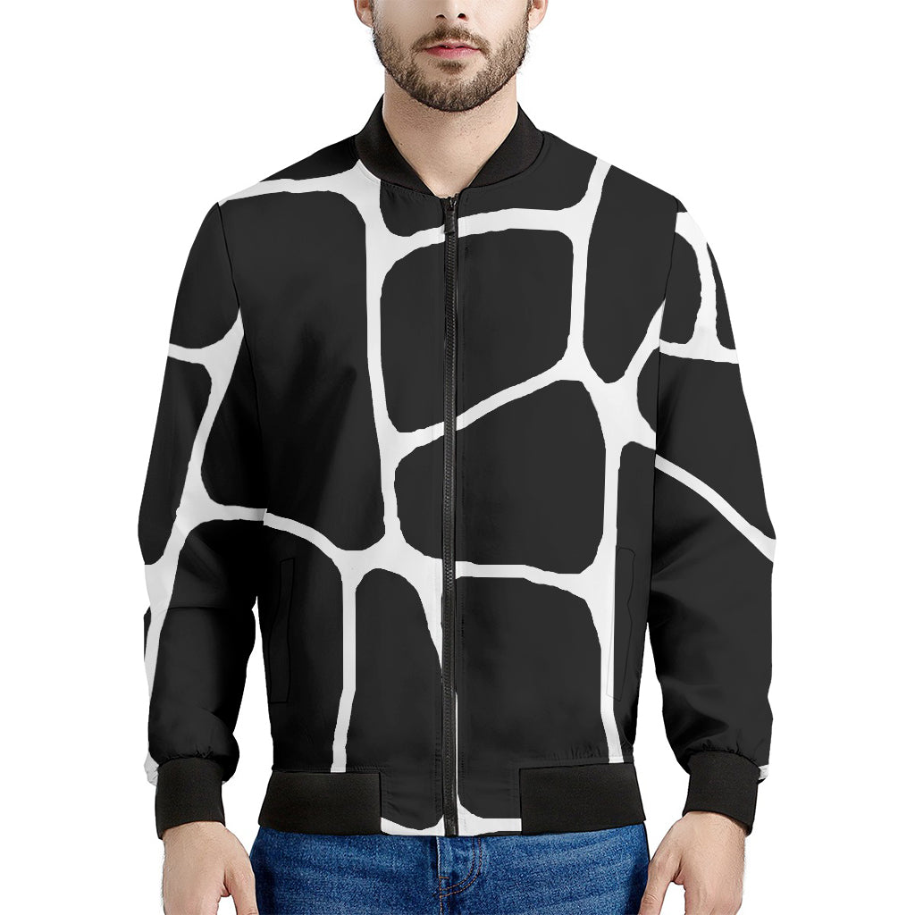 Black And White Giraffe Pattern Print Men's Bomber Jacket