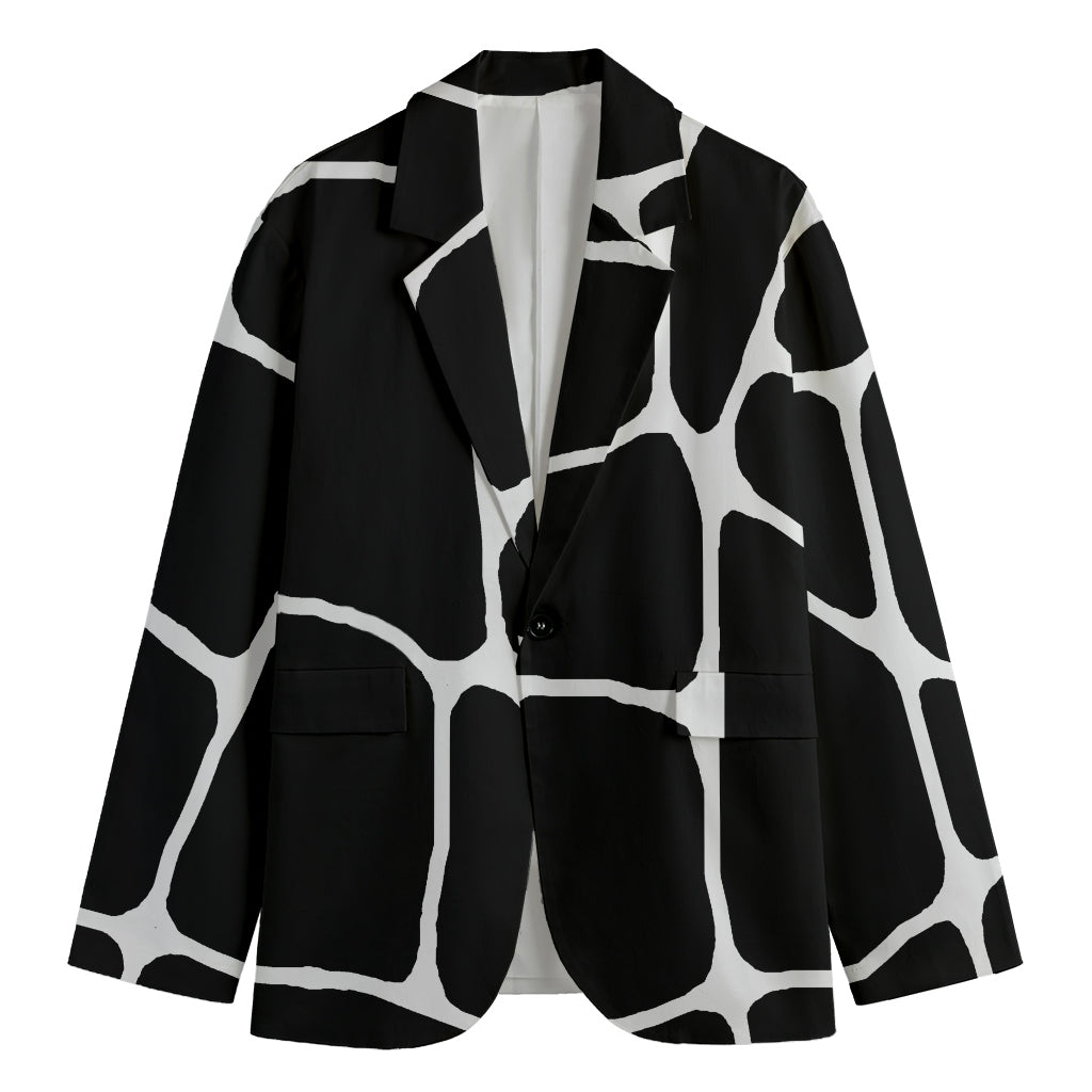 Black And White Giraffe Pattern Print Men's Cotton Blazer