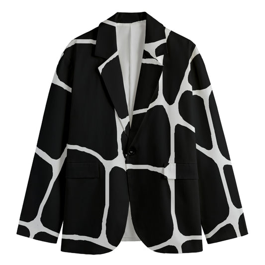Black And White Giraffe Pattern Print Men's Cotton Blazer