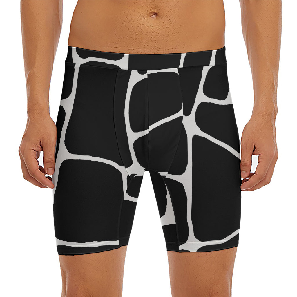 Black And White Giraffe Pattern Print Men's Long Boxer Briefs