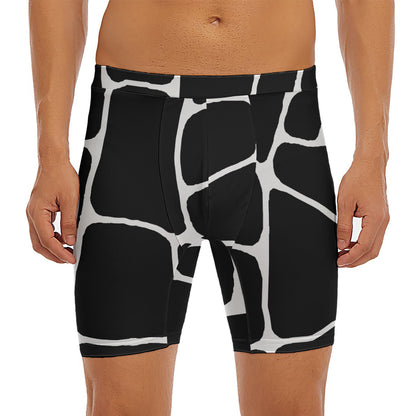 Black And White Giraffe Pattern Print Men's Long Boxer Briefs