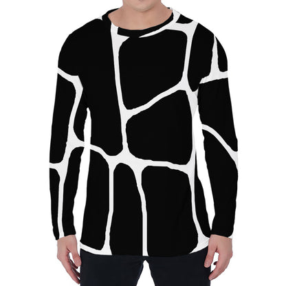 Black And White Giraffe Pattern Print Men's Long Sleeve T-Shirt