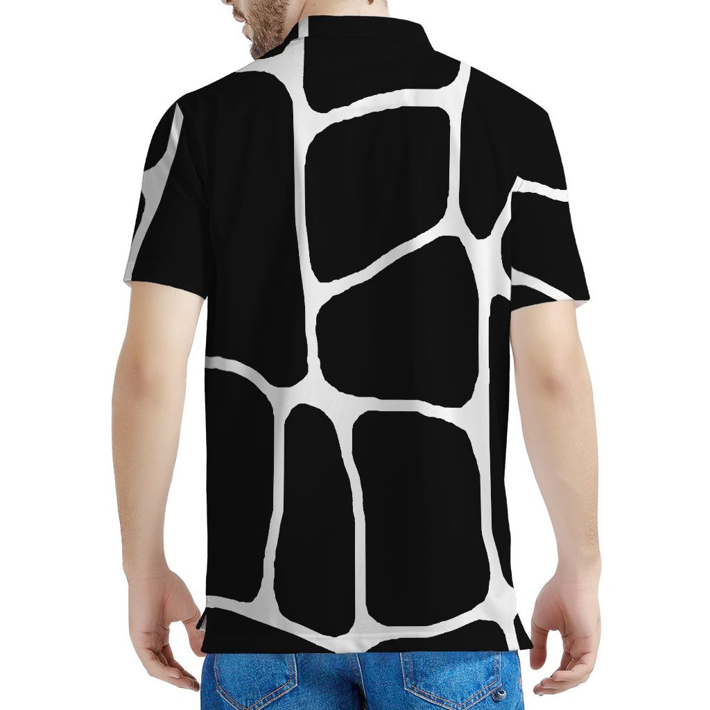 Black And White Giraffe Pattern Print Men's Polo Shirt