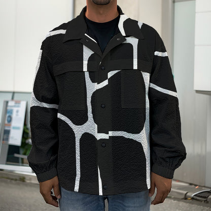 Black And White Giraffe Pattern Print Men's Shirt Jacket