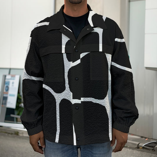 Black And White Giraffe Pattern Print Men's Shirt Jacket