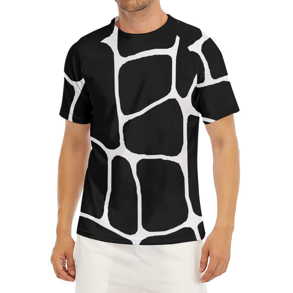 Black And White Giraffe Pattern Print Men's Short Sleeve Rash Guard