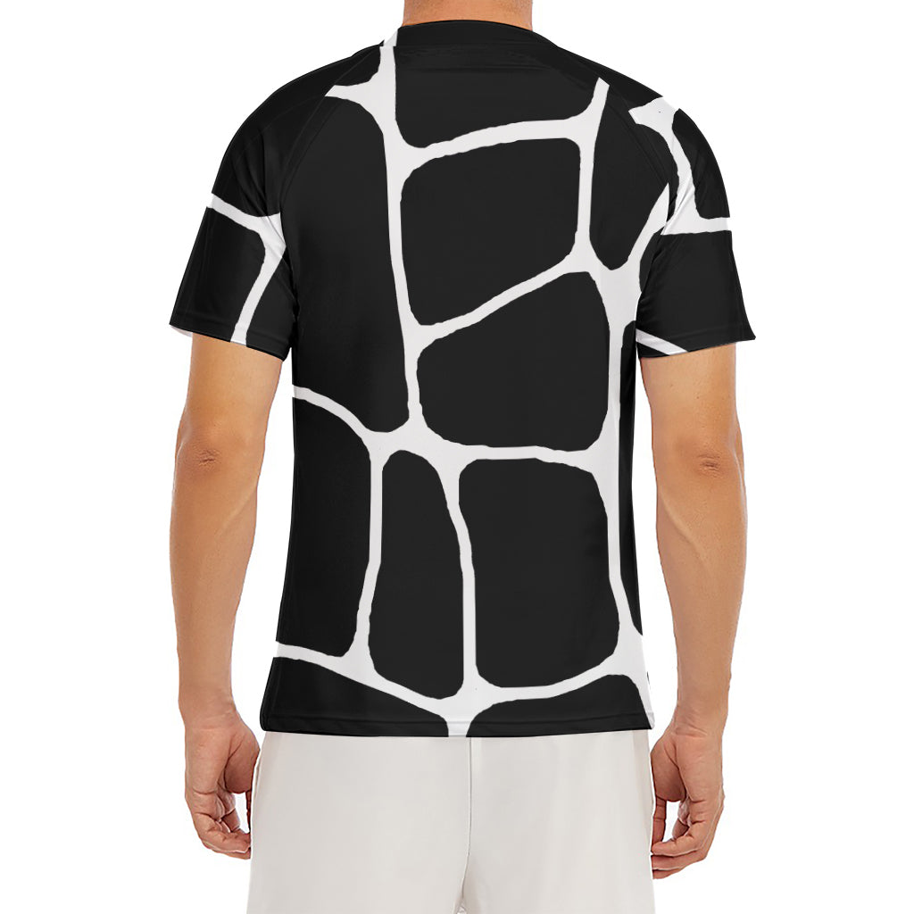 Black And White Giraffe Pattern Print Men's Short Sleeve Rash Guard