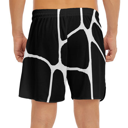Black And White Giraffe Pattern Print Men's Split Running Shorts