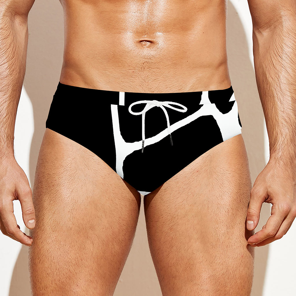 Black And White Giraffe Pattern Print Men's Swim Briefs