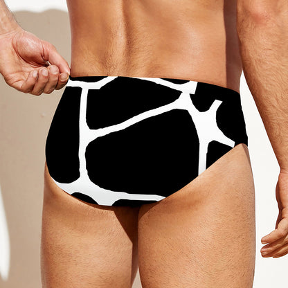 Black And White Giraffe Pattern Print Men's Swim Briefs