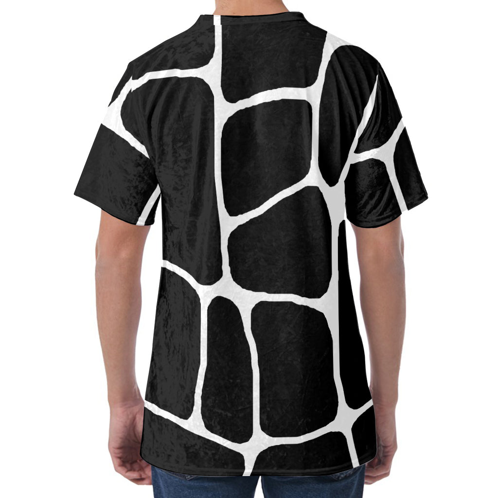 Black And White Giraffe Pattern Print Men's Velvet T-Shirt