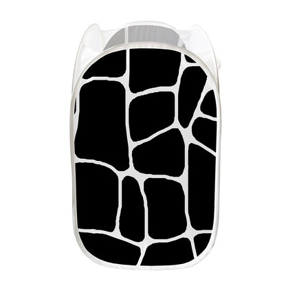 Black And White Giraffe Pattern Print Mesh Laundry Hamper