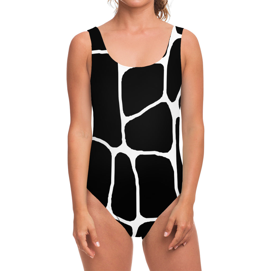 Black And White Giraffe Pattern Print One Piece Swimsuit