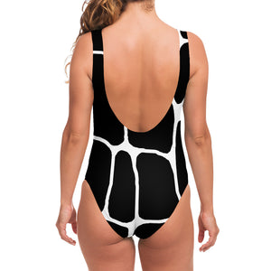 Black And White Giraffe Pattern Print One Piece Swimsuit