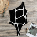 Black And White Giraffe Pattern Print One Shoulder Bodysuit