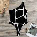 Black And White Giraffe Pattern Print One Shoulder Bodysuit