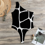 Black And White Giraffe Pattern Print One Shoulder Bodysuit