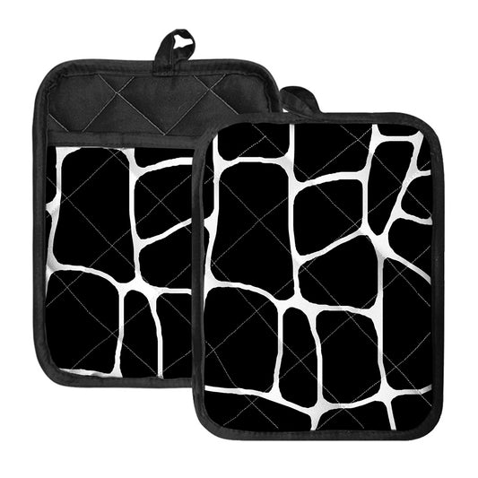 Black And White Giraffe Pattern Print Pot Holders With Pocket