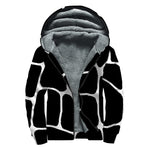 Black And White Giraffe Pattern Print Sherpa Lined Zip Up Hoodie