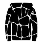 Black And White Giraffe Pattern Print Sherpa Lined Zip Up Hoodie