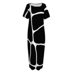 Black And White Giraffe Pattern Print Short Sleeve Long Nightdress