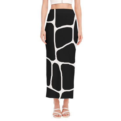 Black And White Giraffe Pattern Print Side Slit Maxi Skirt