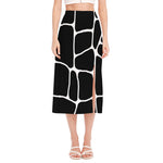 Black And White Giraffe Pattern Print Side Slit Midi Skirt