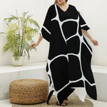 Black And White Giraffe Pattern Print Silk V-Neck Kaftan Dress