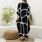 Black And White Giraffe Pattern Print Silk V-Neck Kaftan Dress