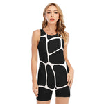 Black And White Giraffe Pattern Print Sleeveless One Piece Swimsuit