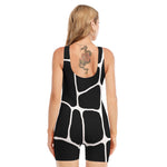 Black And White Giraffe Pattern Print Sleeveless One Piece Swimsuit