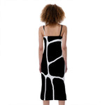 Black And White Giraffe Pattern Print Slim Fit Midi Cami Dress