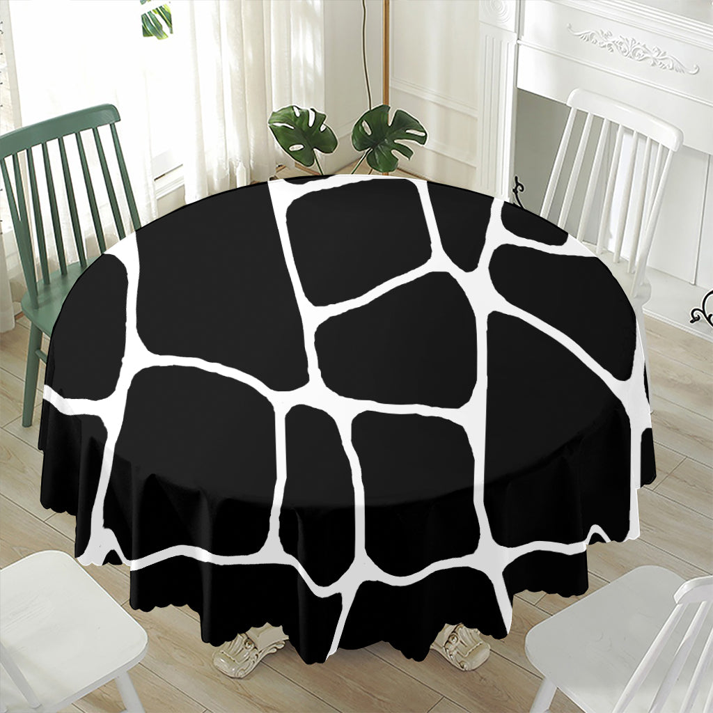 Black And White Giraffe Pattern Print Waterproof Round Tablecloth