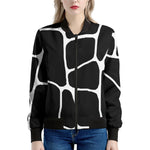 Black And White Giraffe Pattern Print Women's Bomber Jacket