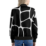 Black And White Giraffe Pattern Print Women's Bomber Jacket