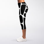 Black And White Giraffe Pattern Print Women's Capri Leggings