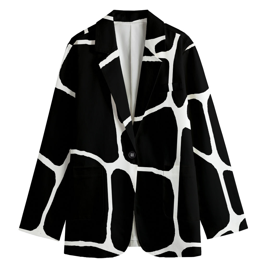Black And White Giraffe Pattern Print Women's Cotton Blazer
