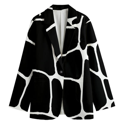 Black And White Giraffe Pattern Print Women's Cotton Blazer