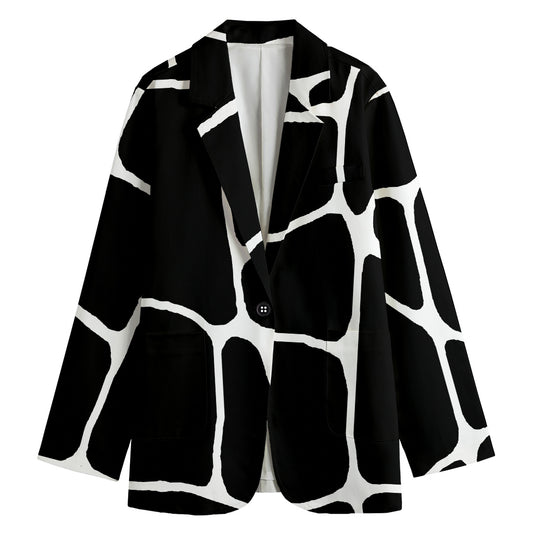Black And White Giraffe Pattern Print Women's Cotton Blazer