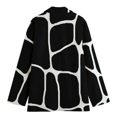 Black And White Giraffe Pattern Print Women's Cotton Blazer