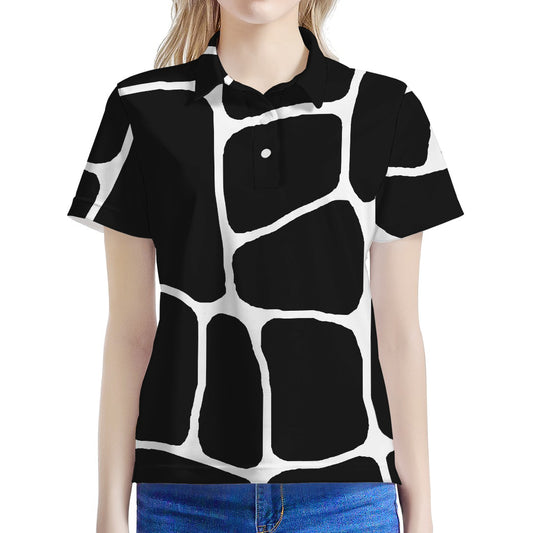 Black And White Giraffe Pattern Print Women's Polo Shirt