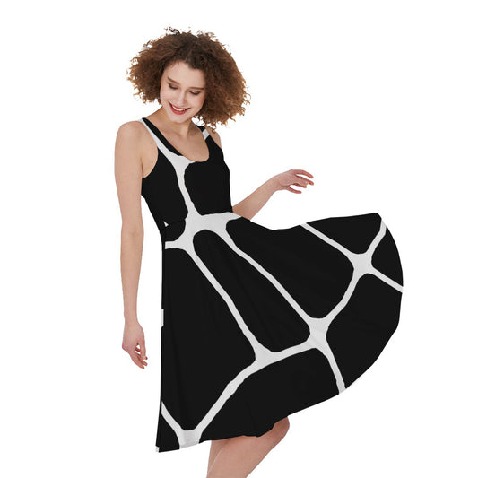 Black And White Giraffe Pattern Print Women's Sleeveless Dress